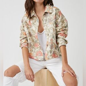 We‎ The Free People Opal Swing Floral Denim Jacket Bohemian